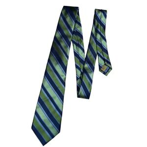 Class Club Gold‎ Label Mens 100% Silk Striped Tie Green Navy Blue 3.25" W Preppy